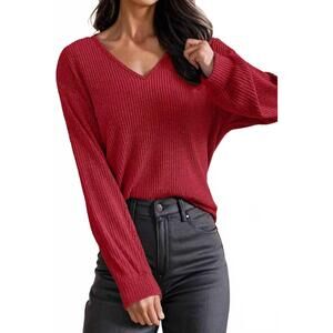 NEW AAPPARELLA leopard back bow v neck blouse in red